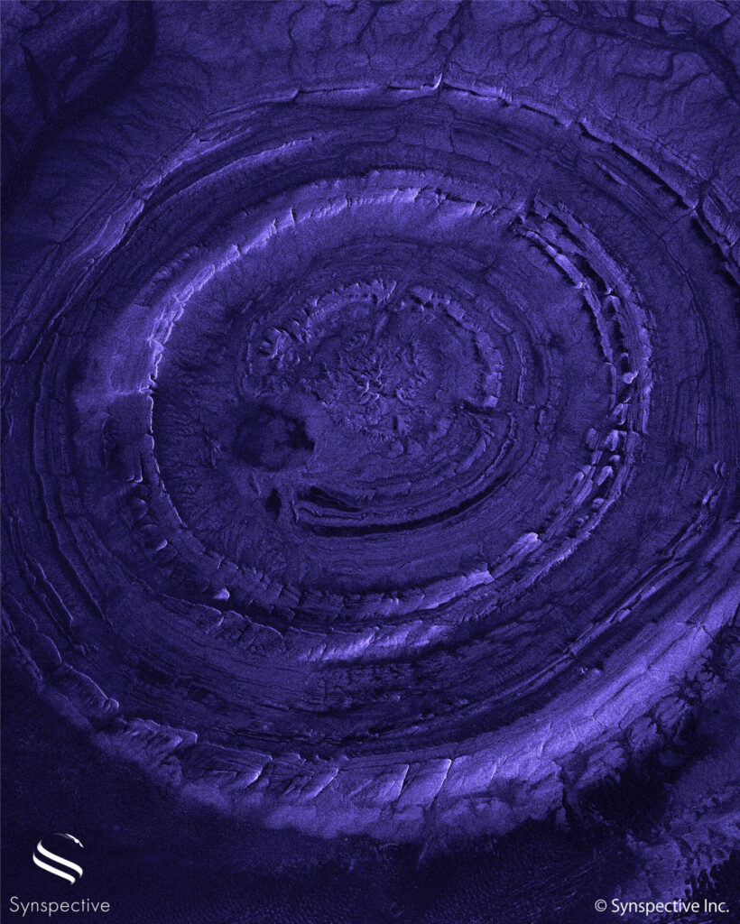 Synspective SAR Stripmap Imagery of Eye of Africa, Richat Structure in Mauritania, captured in August 2021